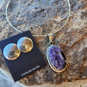 Sterling Silver Charoite Gemstone Necklace Set